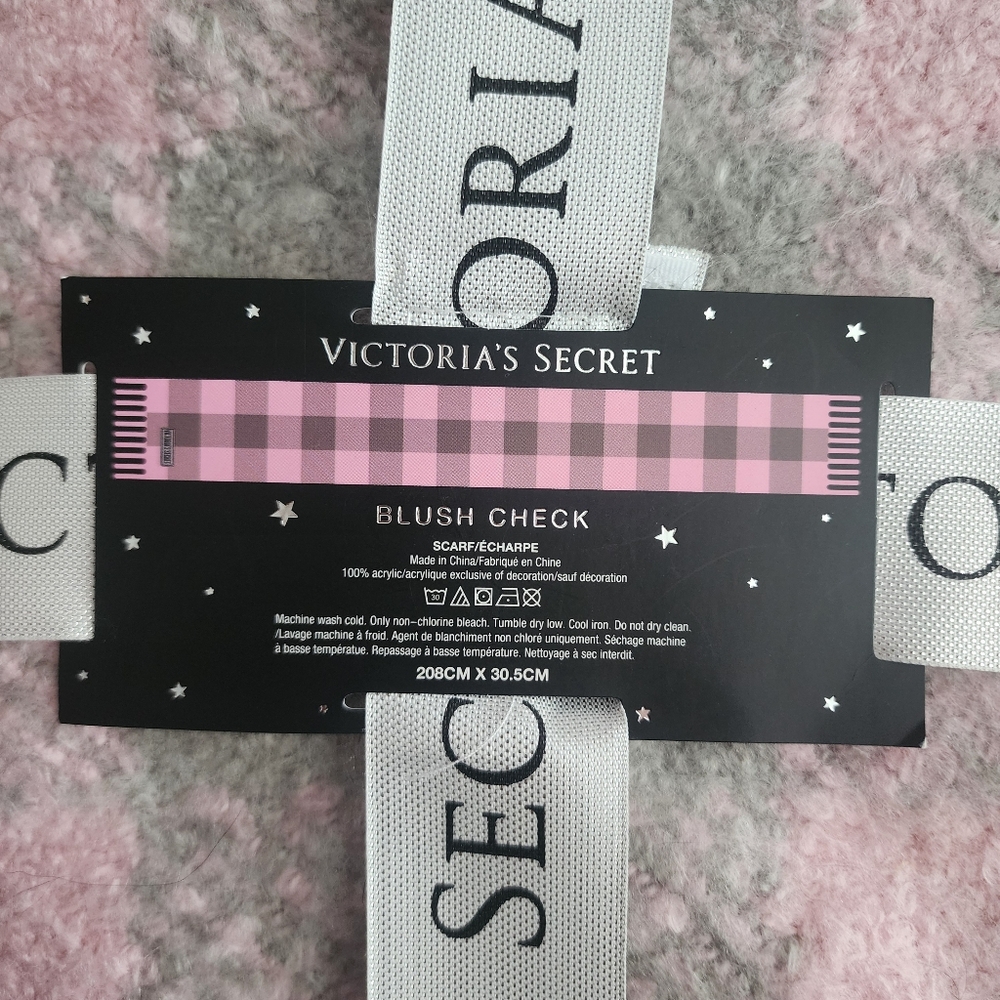 Victoria's Secret Pink & Gray Plush Fringe Scarf - Picture 5 of 6